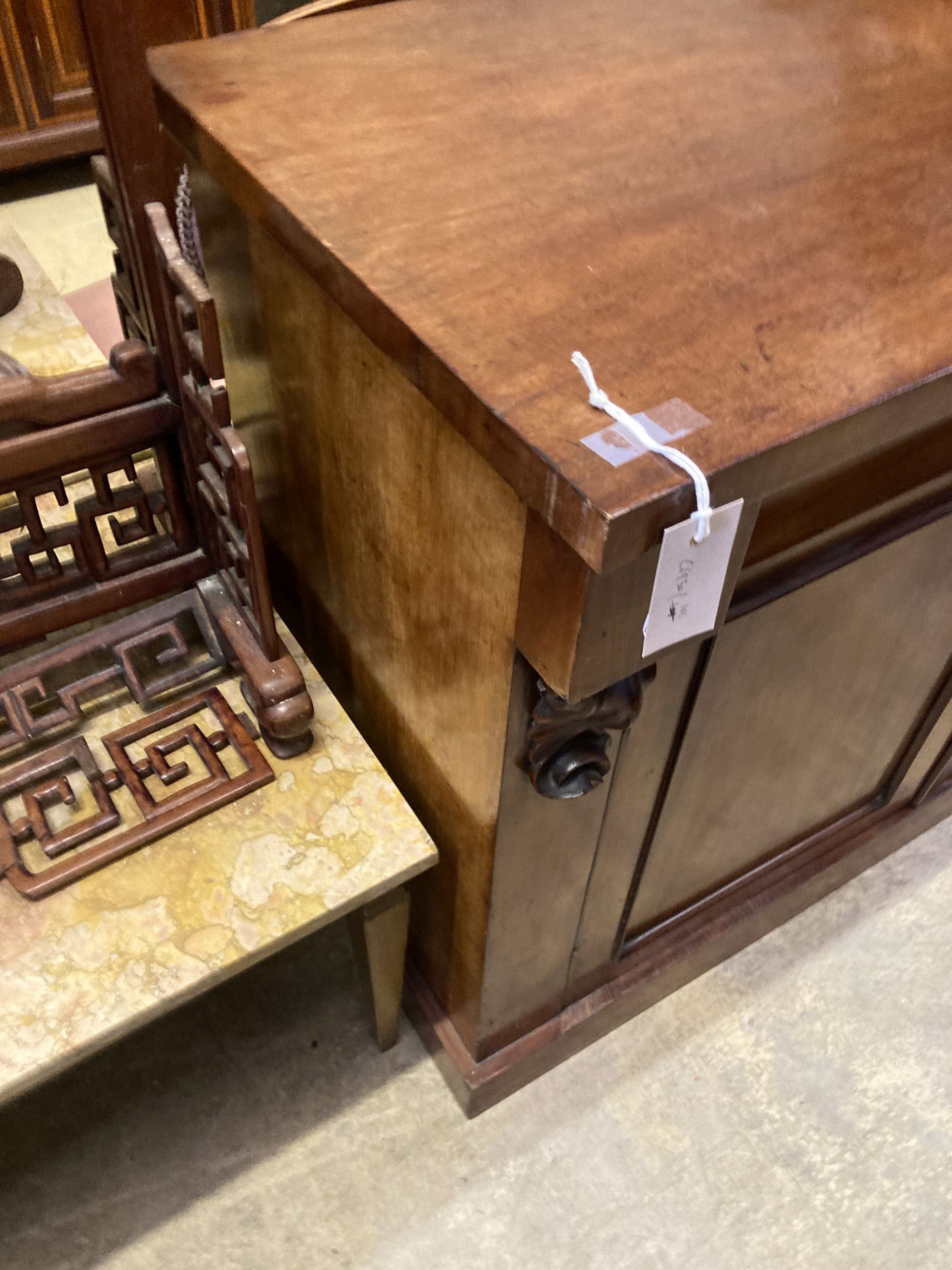 A Victorian mahogany sideboard, length 121cm, depth 46cm, height 86cm